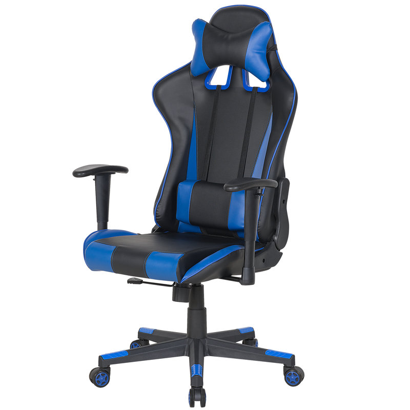 Symple Stuff Adjustable Faux Leather Swiveling PC & Racing Game Chair in Blue/Black