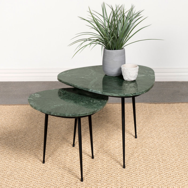  Tobias 2-piece Triangular Marble Top Nesting Table Green