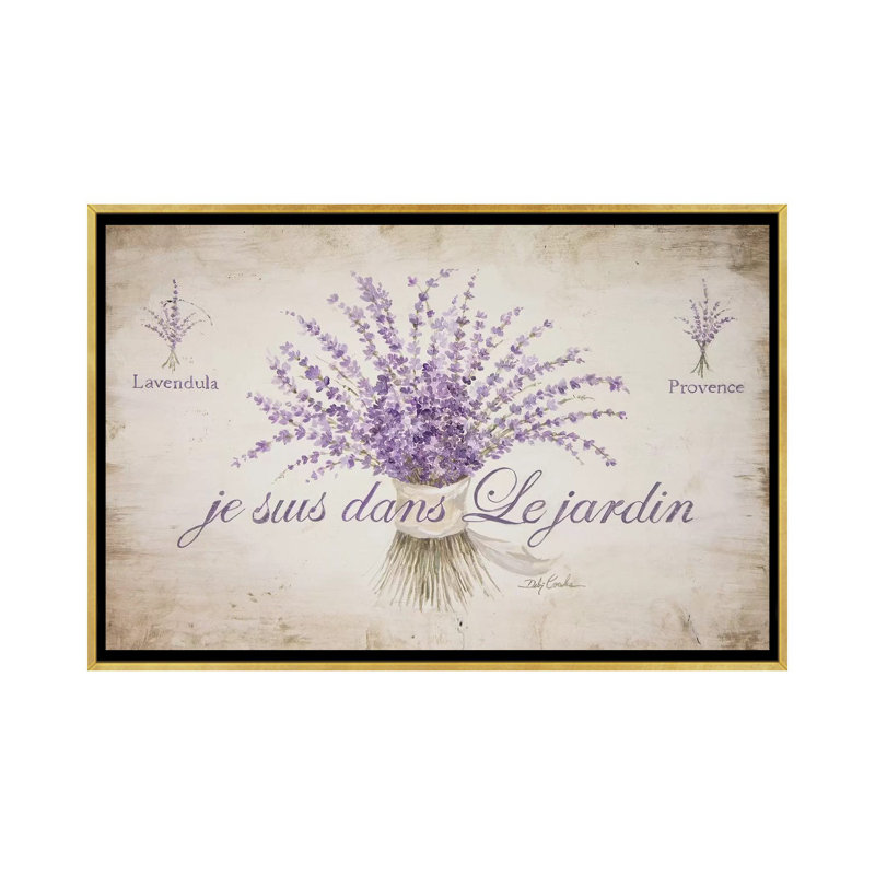 Français lavande par Debi coules-reproduction d’art, H 26 po x l 40 po x P 1,5 po, Toile encadrée d'or, Pas de tapis
