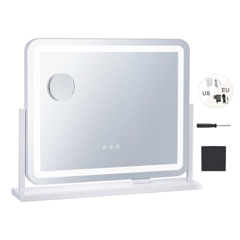 Miroir de maquillage lumineux 3 couleurs avec grossissement de port USB