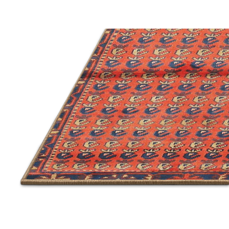 Tapis rouge/beige/bleu traditionnel, Rectangle 2 pi x 4 pi