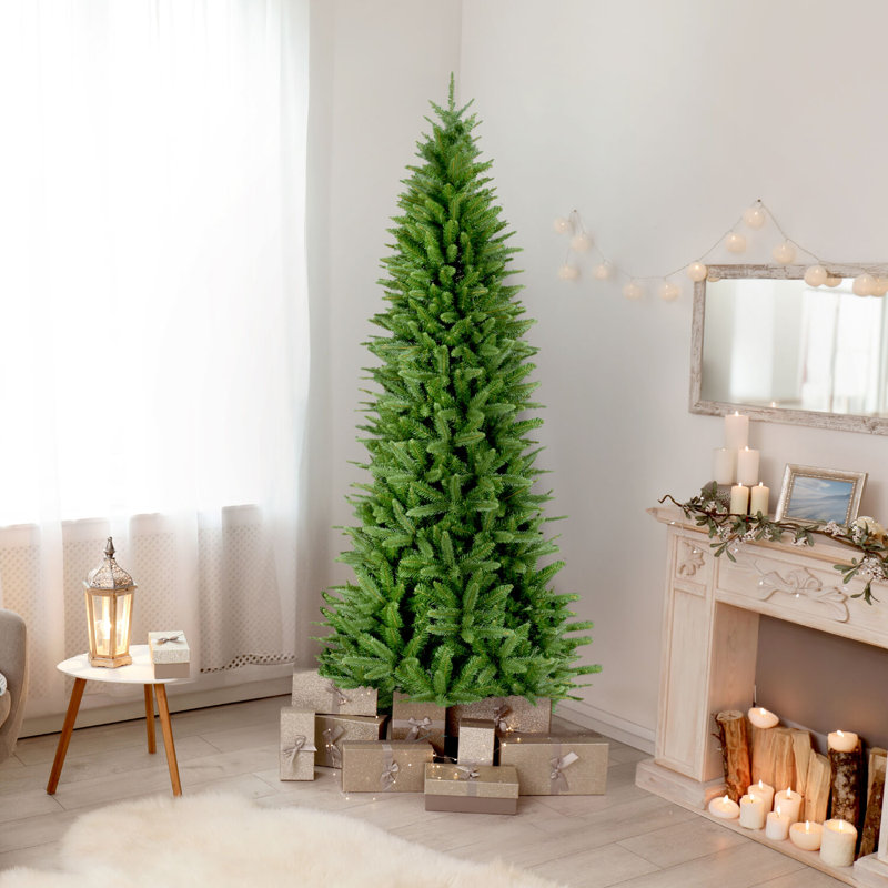 7.5-Foot Green Slim Pine Artificial Christmas Tree with Stand