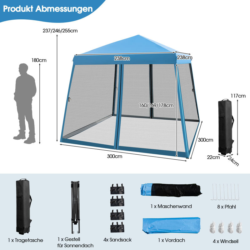 3m x 3m Metal Pop Up Gazebo, Blue