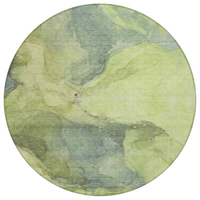 Machine Washable Indoor/Outdoor Xhevrie Green Rug