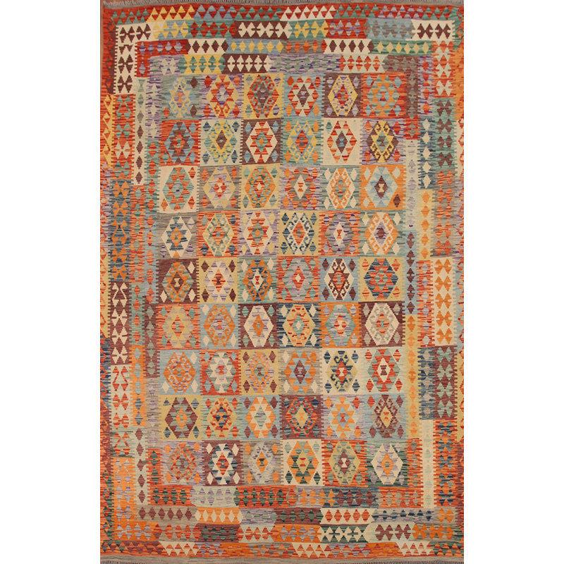 Geometric Wool Kilim Oriental Area Rug 8x12
