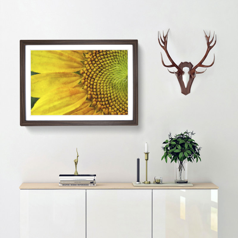 Petals of the Yellow Sunflower - Picture Frame Painting Print, 62cm H x 87cm W x 2cm D, Walnut Framed