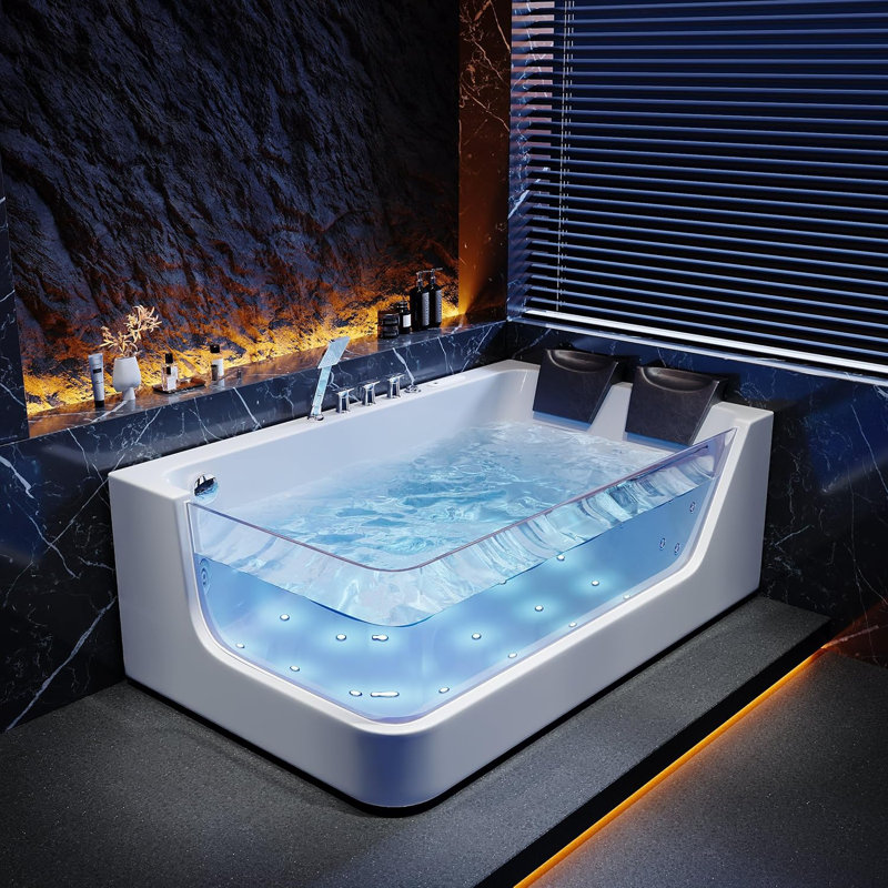 71" 2-Person Whirlpool Bathtub with 16 Massage Jets & LED Lighting