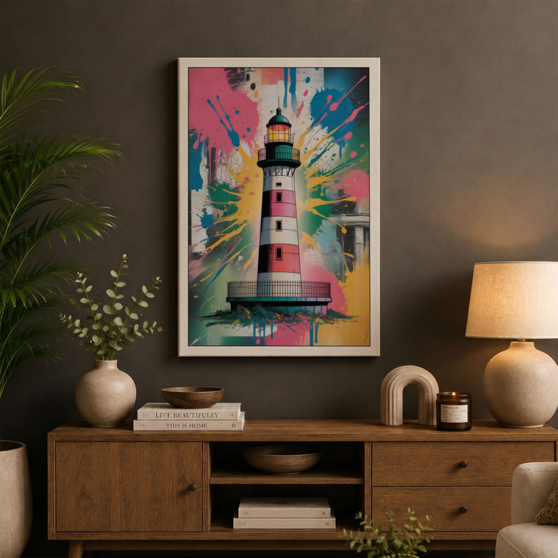 Lighthouse Bursting Modern - Wrapped Canvas, 24x16 - 61.0 x 40.6 cm, Sage Border