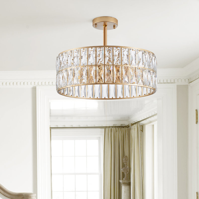 Lustre tambour en cristal doré moderne
