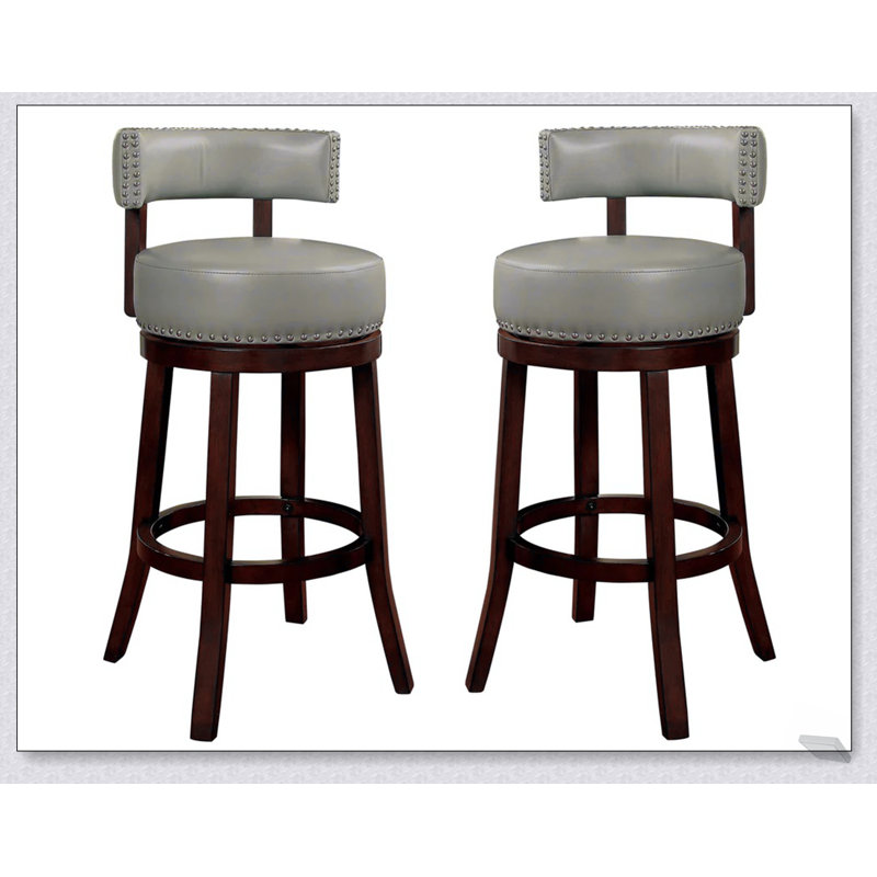 Ensemble de 2 tabourets de bar Sherly avec pivot de 30 pouces, bois de chêne foncé et similicuir gris foncé pour la salle à manger