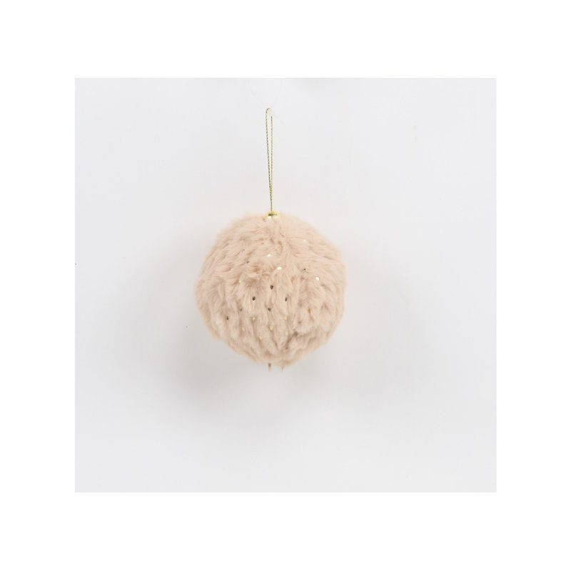 Faux Fur And Sequin Christmas Ball Ornaments - 2.75" - Beige - Set Of 4