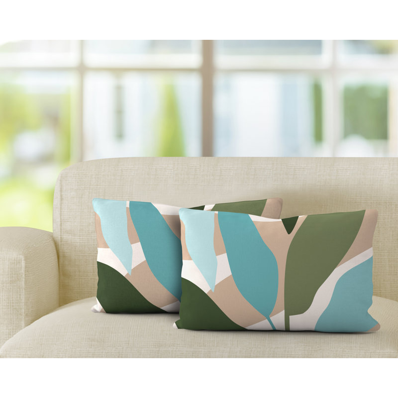 Glittered Outdoor Reversible Throw Pillow, Turquoise/Beige