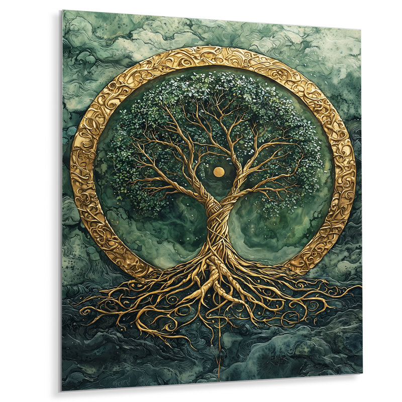 Décoration murale en métal «Un arbre vert de la vie dans les racines célestes», H 40 po x l 30 po