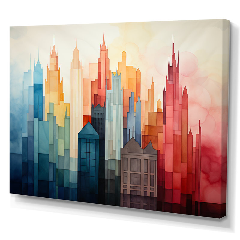 Aquarelle colorée, art mural New York City IV, Toile tendue, H 16 po x l 32 po x P 1 po