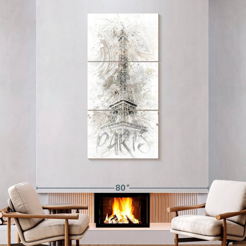 Monochrome Eiffel Tower, 75" H x 36" W