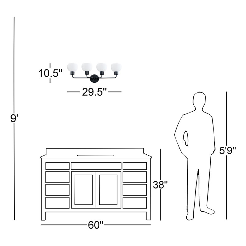 Stackpole 4 - Light Dimmable Vanity Light, Black