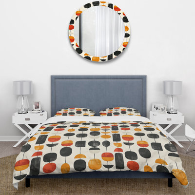 Ensemble de housse de couette orange et noir Midcentury Geometric Shapes I - Midcentury
