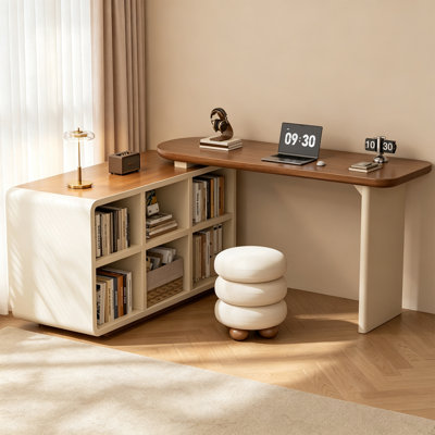 Bureau en bois brun rétro simple en forme de L