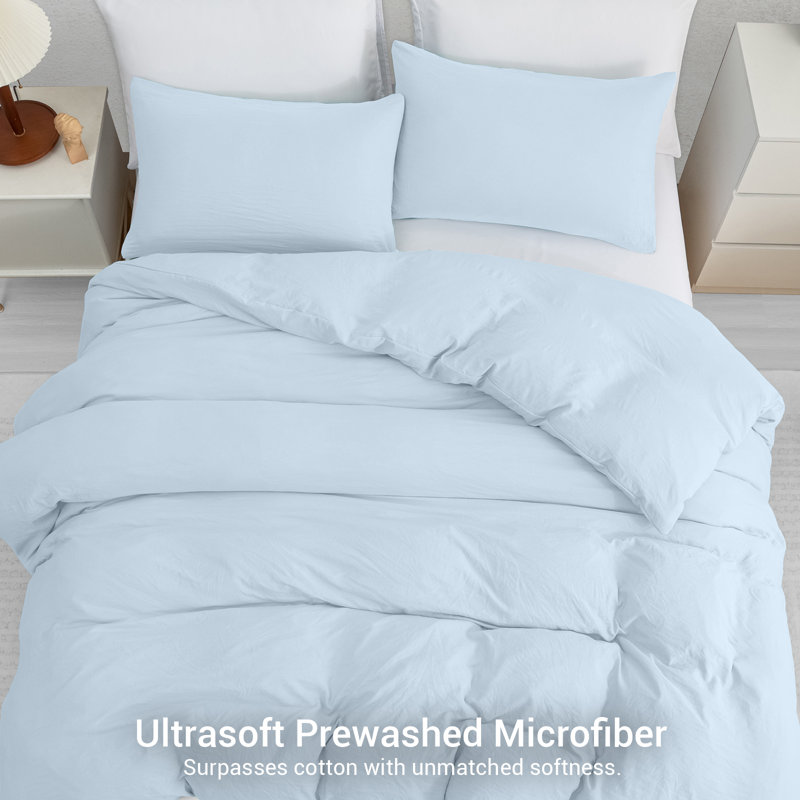 Microfiber Solid Colour Duvet Cover Set, Single (135cm x 200cm), Blue