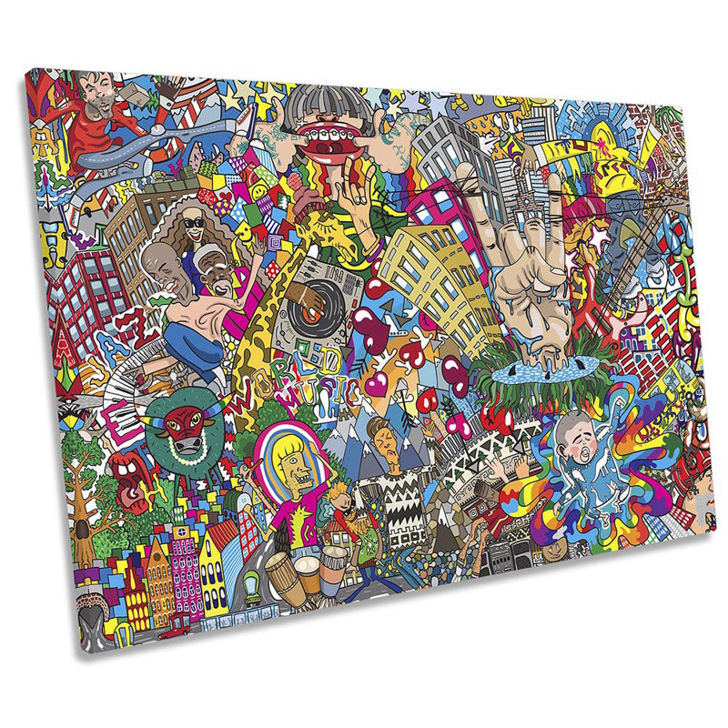 Love Music Graffiti Collage - Wrapped Canvas Art Prints, 40.6cm H x61cm W x2cm D 