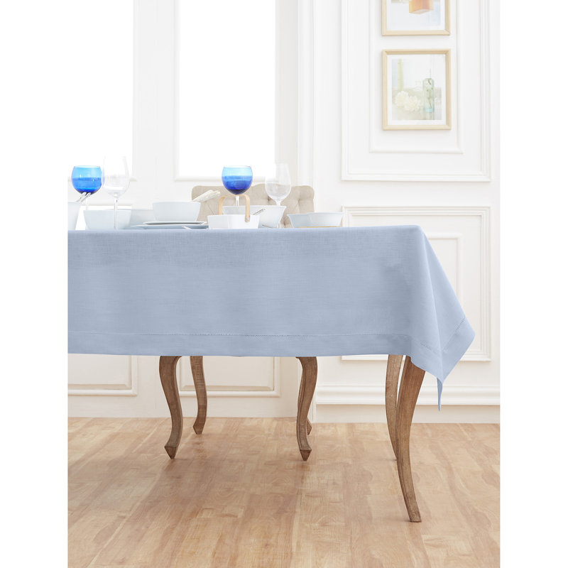 100% Pure Linen Hemstitch Table Cloth - Classic Hemstitch, Sky Blue, 120" x 60"