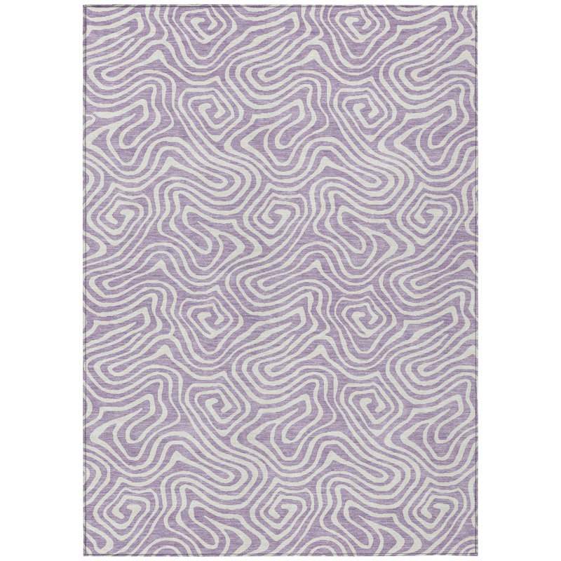 Tapis intérieur lavable abstrait ivoire 8 pi x 10 pi lavande et ivoire