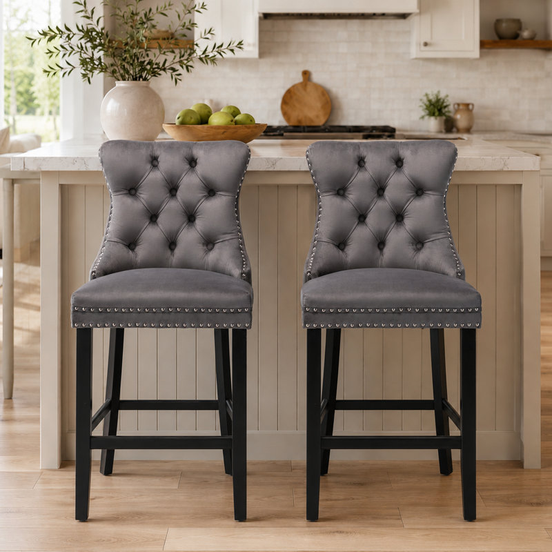 Ensemble de tabourets de bar double rembourrés Classic, Siège gris / cadre noir