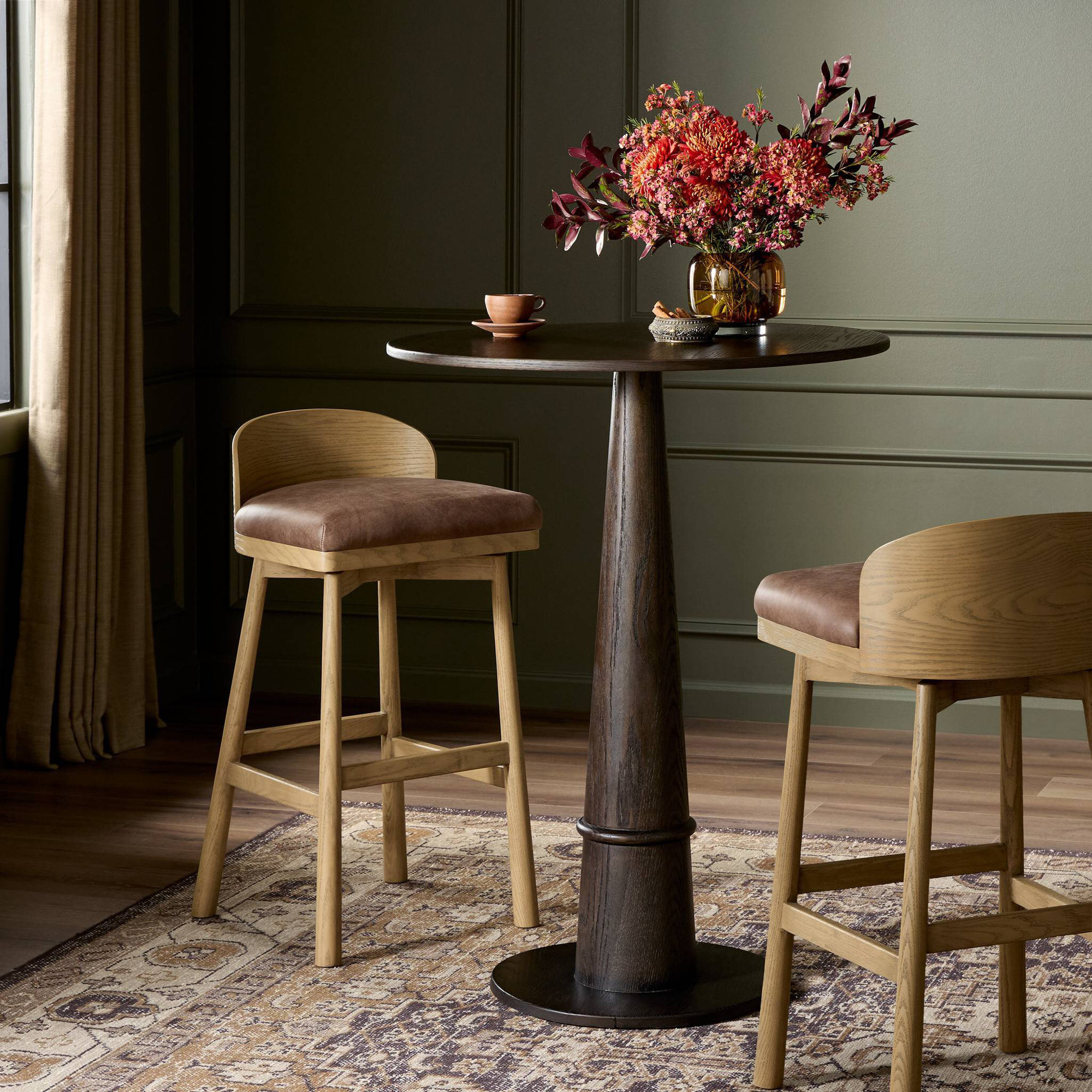Ackerson Swivel Stool-Altair Sienna-Counter, Bar Stool (30.91" Seat Height), Palermo Cigar Genuine Leather, Blonde Oak