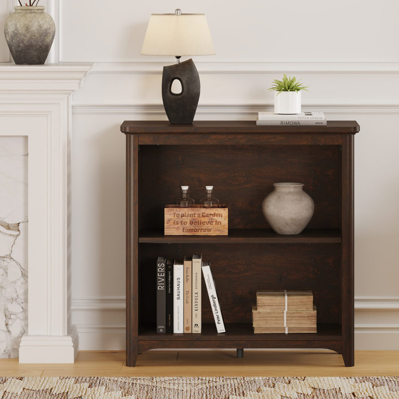 Aust 29.65'' Farmhouse 2-Tier Bookshelf with Rounded Corners, Wooden Storage Bookcase for Small Spaces, Living Room, Bedroom, or Home Office
