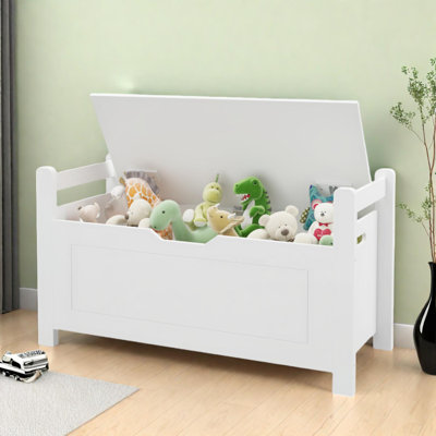 Kids Toy Box Chest with Cushion Seat, Large Storage Cabinet with Safety Hinge
