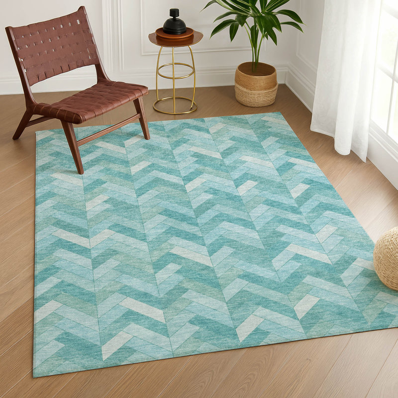 Tapis géométrique intérieur / extérieur lavable à la machine Matteson ACN2297, Rectangle 9 pi x 12 pi
