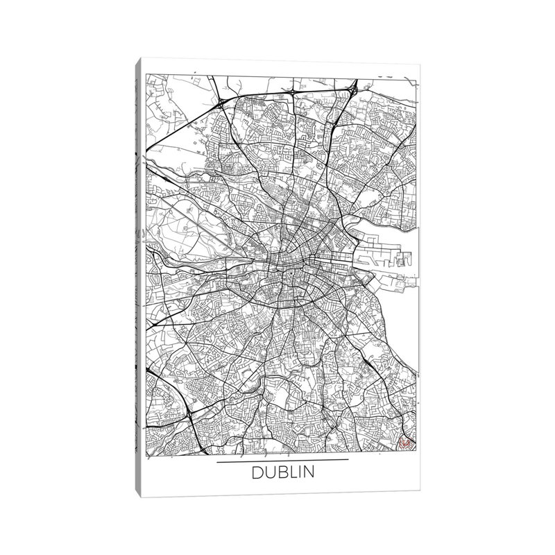 Dublin Minimal Urban Blueprint Map by Hubert Roguski - Wrapped Canvas Print, 152.5 cm H x 101.5 cm W