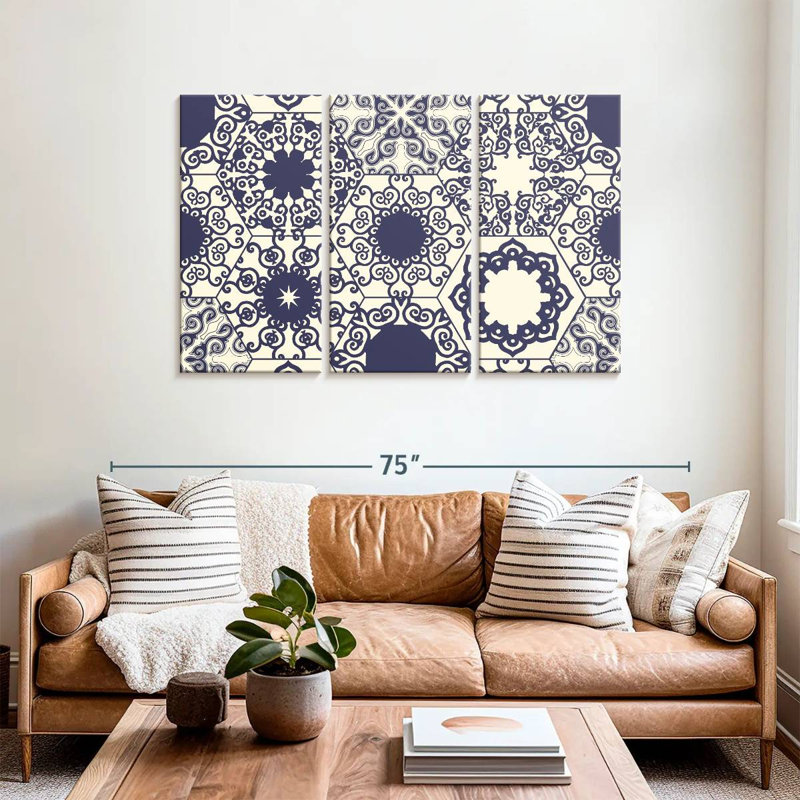 Kerner Blue Ornate Tile Pattern, 36" H x 57" W