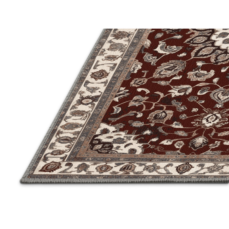 Tapis persan gris lavable à la machine, Rond 5 pi