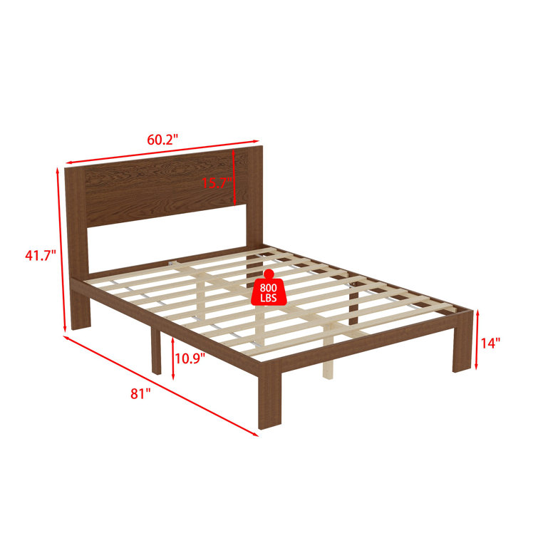 Solid Wood Bed Frame With Headboard – Made Of Rubberwood & Pine For Sturdy And Elegant Design