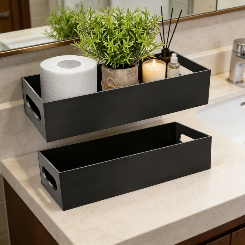 Ensemble de 2 bacs de rangement en acrylique pour dessus de réservoir de toilette et panier de rangement avec poignées pour l'organisation de la salle de bain et la décoration intérieure