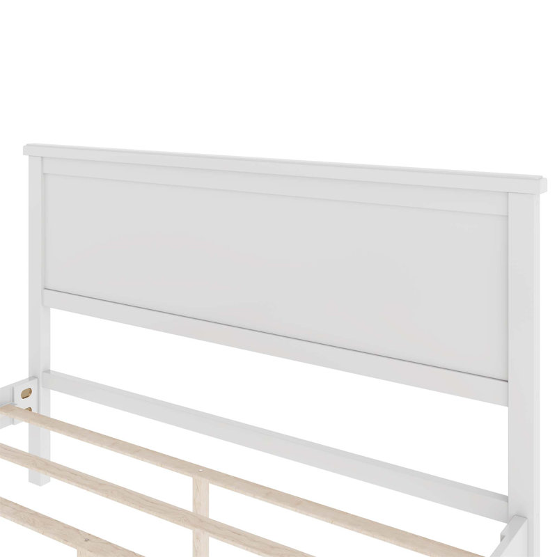 Mid-Century Wood Platform Bed With Headboard And Wood Slat Support, No Box Spring Needed, Queen Size, White(Old SKU:N701P193472K)
