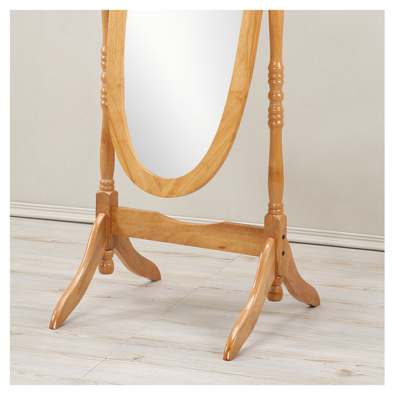Miroir de plancher traditionnel en bois de chêne de style Queen Anne avec verre ovale inclinable, Bois de chêne