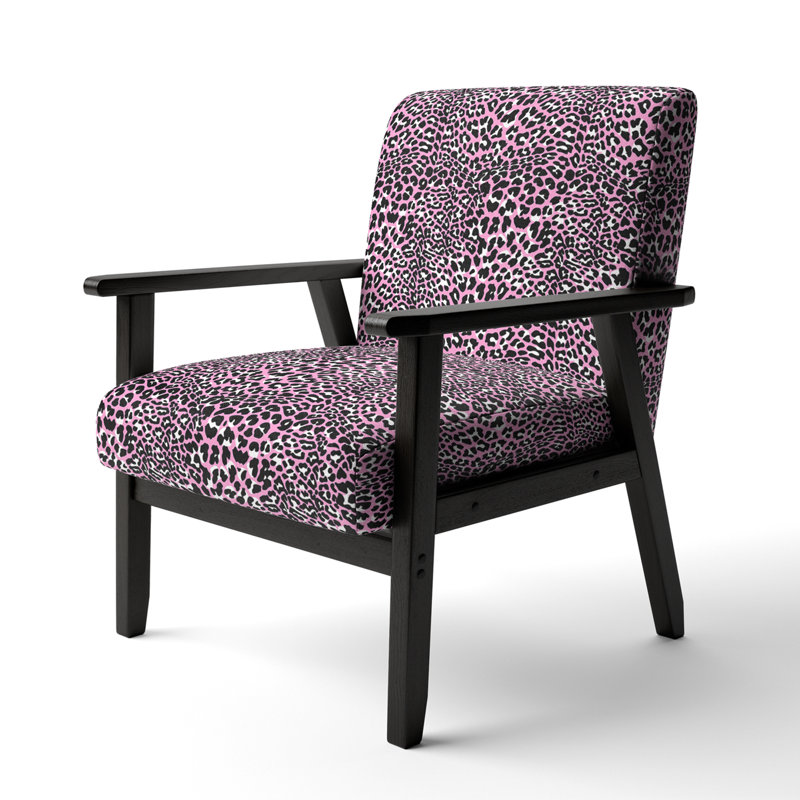 Fauteuil d'appoint rembourré rose et noir léopard, Accoudoirs carrés noirs
