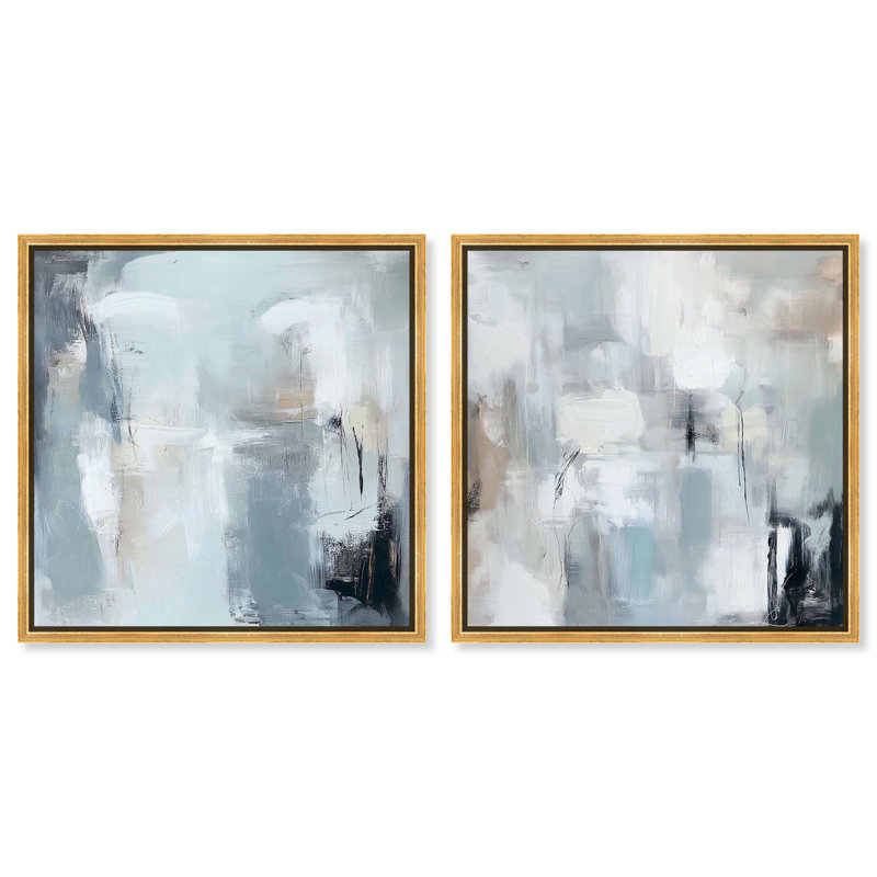 Moonlit Veil Set Canvas Set of 2 Earth Tone Art by , H 12 po x l 12 po, Cadre flottant doré