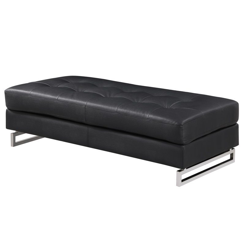 Cuir noir surdimensionné avec assise en bois massif et pieds