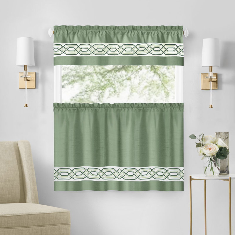 Ensemble de rideau de fenêtre semi-transparent en polyester 5 pièces Woven Trends Estebana, Vert, L 55 po x L 84 po