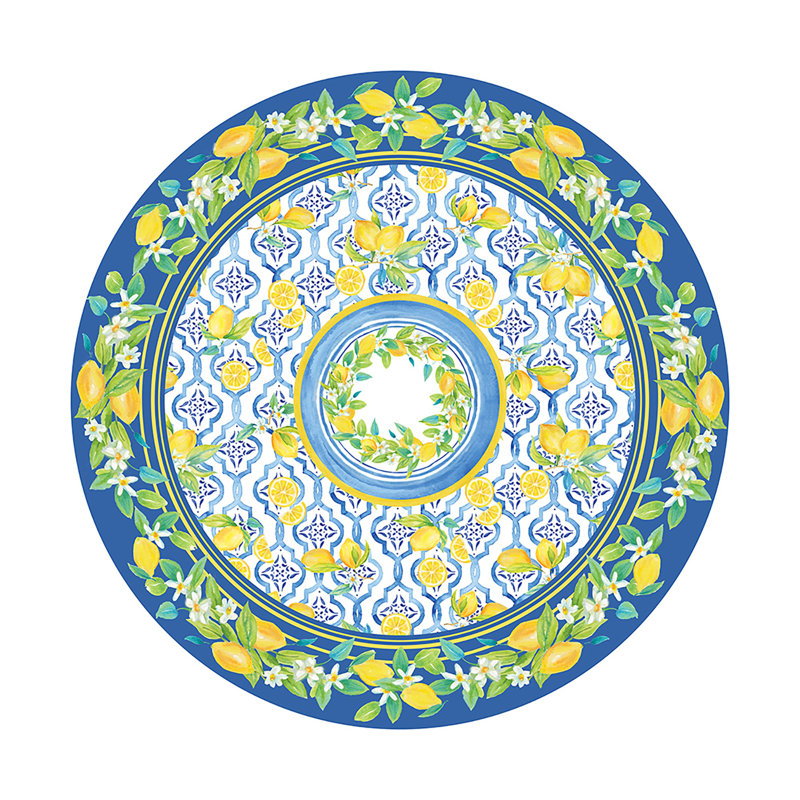 Vibrant Blue and Yellow Floral Round Fabric Tablecloth