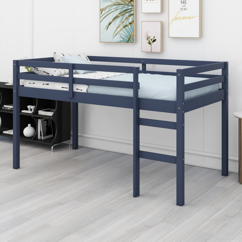 Wooden Loft Bed With Ladder, Blue