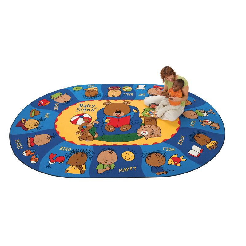 Tapis bleu touffeté de qualité supérieure Sign, Say and Play ASL, Ovale 6 pi 9 po x 9 pi 5 po