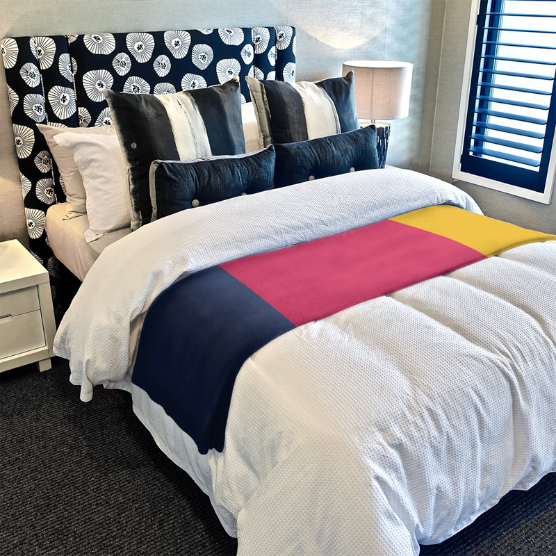 Quilted Throw Blanket, 62.5" W x 82.5" L, Navy Blue/Scarlet Red/Gold