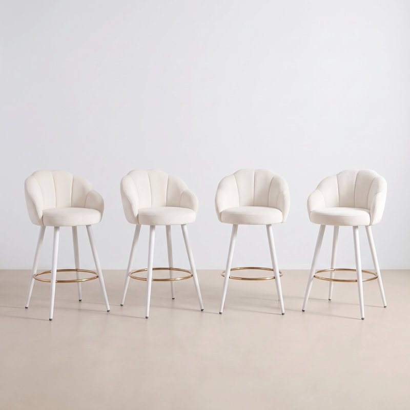 Upholstered Bar Stool with Iron Frame, White, 4