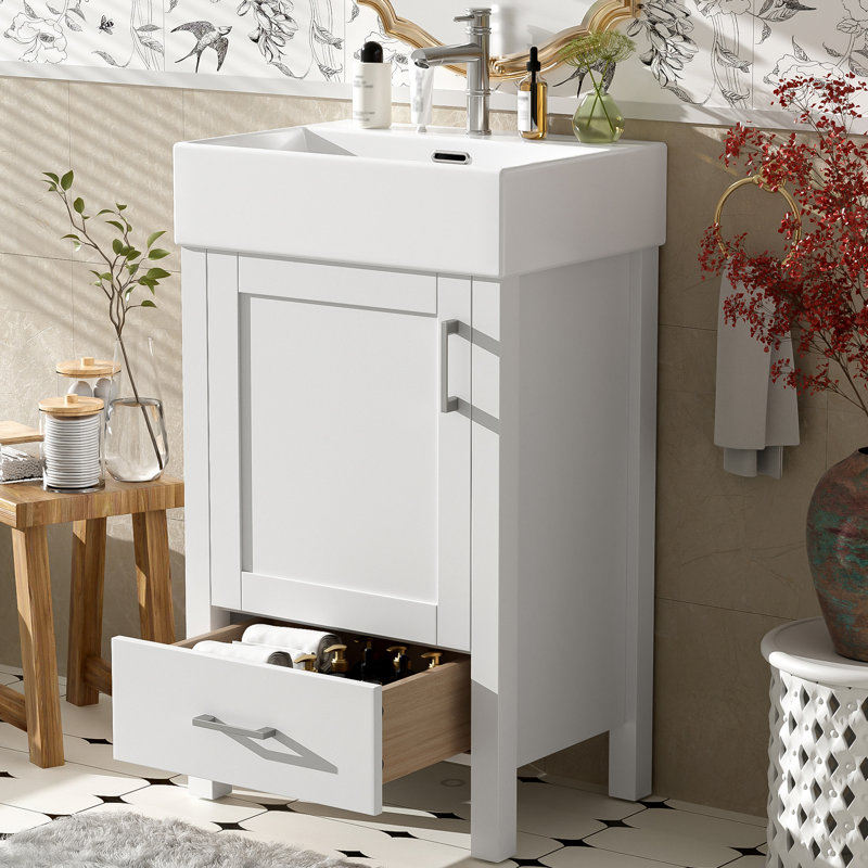 20.3'' Modern Bathroom Vanity With Ceramic Sink, White