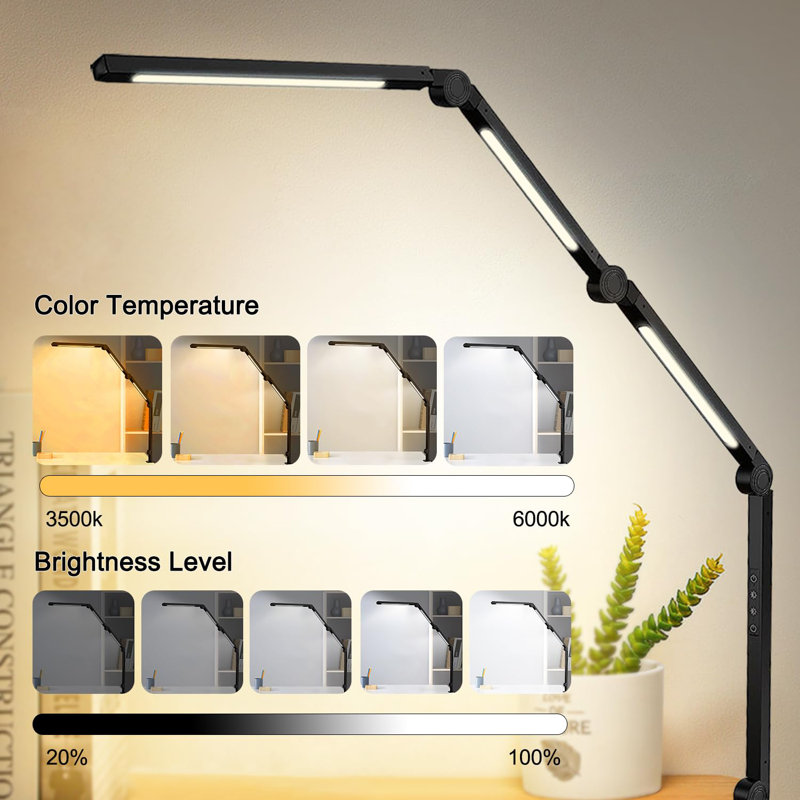 LED Desk Lamp With Clamp Flexible 4 Sections Swing Arm Three Light Sources Desk Light, 4 Colour Modes & 5 Brightness, Eye Caring Led Table Light With Memory Function For Table Lamps For Office