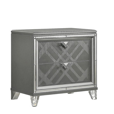 2 Drawers Nightstand with Mirror Trim, Silver